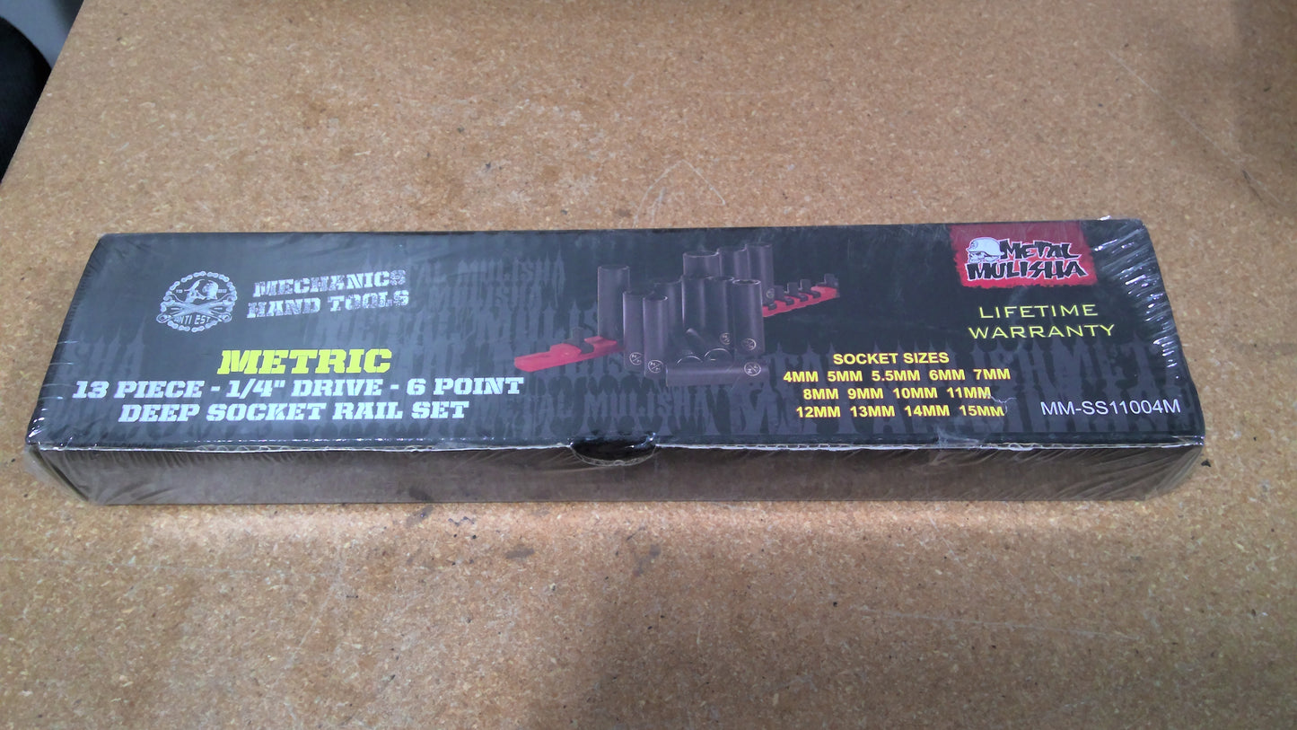 METAL MULISHA - MM-SS11004M - METRIC 13 PC 6PT 1/4" DEEP SOCKET SET RAIL