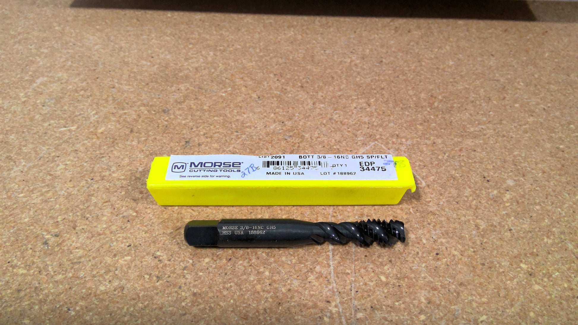 MORSE CUTTING TOOLS - 34475 - 3/8-16 H5 3 FLUTE SPIRAL FLUTE BTM SHEAR TAP