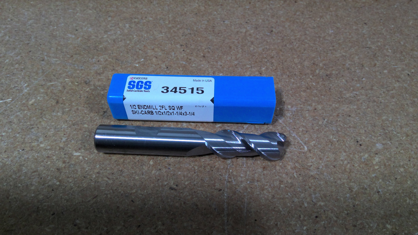 KYOCERA SGS - 34515 - 1/2 ENDMILL 2FL SQ WF SKI-CARB