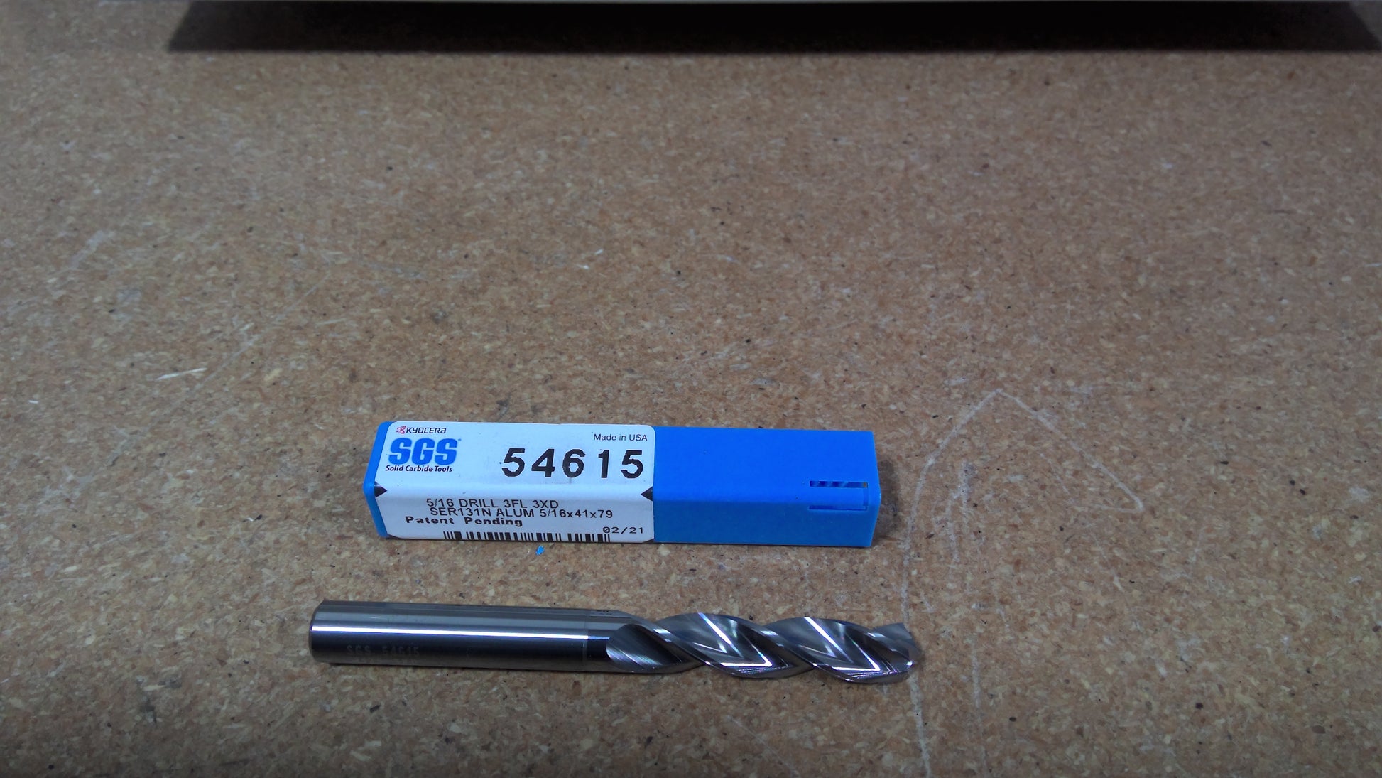 KYOCERA SGS - 54615 - 5/16" (.3125") 3 Flute Carbide 3xD Stub Length Drill, 8mm Shank, 1.6142" Flute, 3.1100" OAL, 124° Point. SGS Hi-PerCarb Series 131N, Bright Finish Uncoated For Aluminum & Non-Ferrous