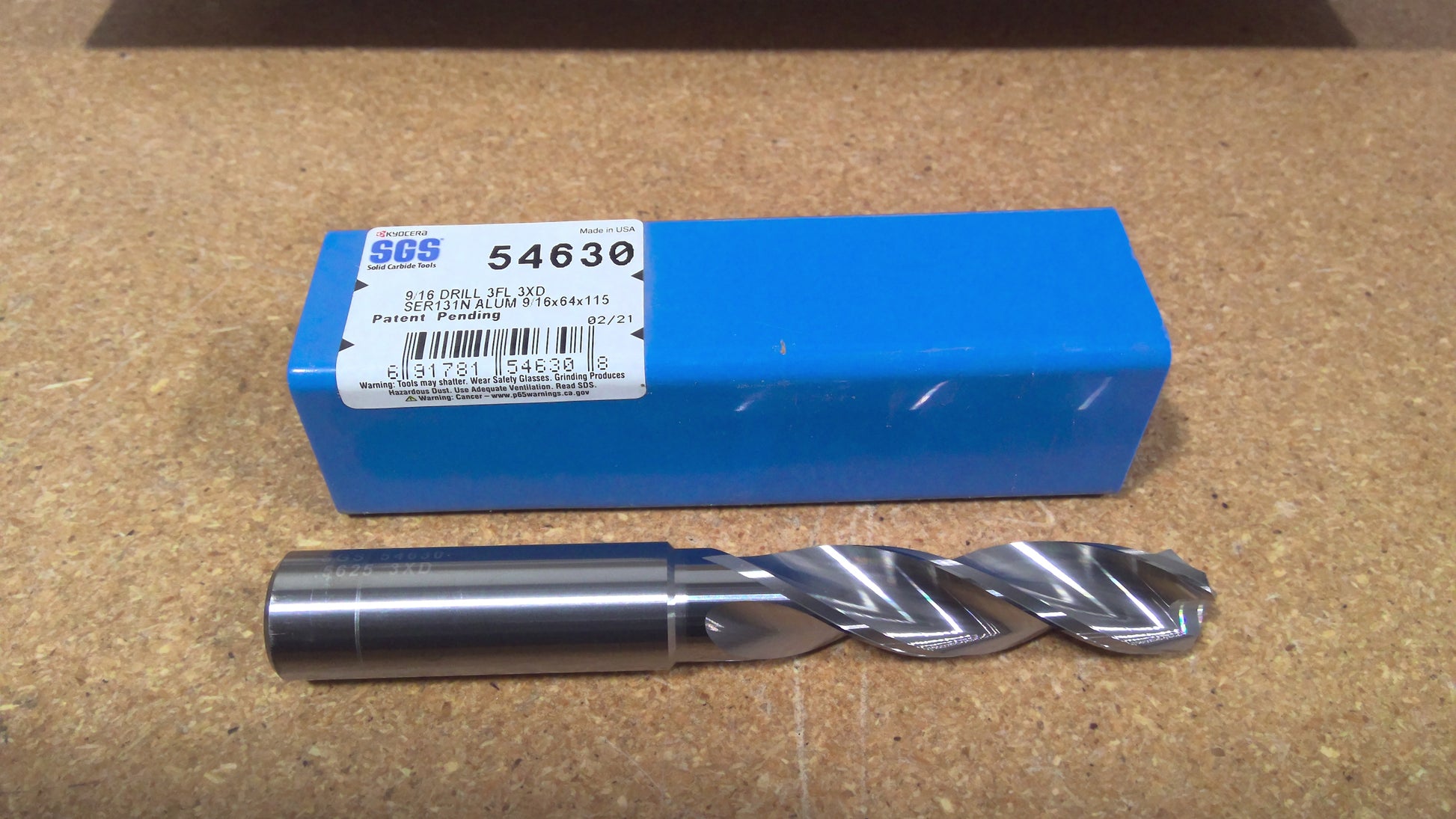 KYOCERA SGS - 54630SGS - 9/16" Dia. 124 Degree Point, Solid Carbide Drill 3FL 3XD