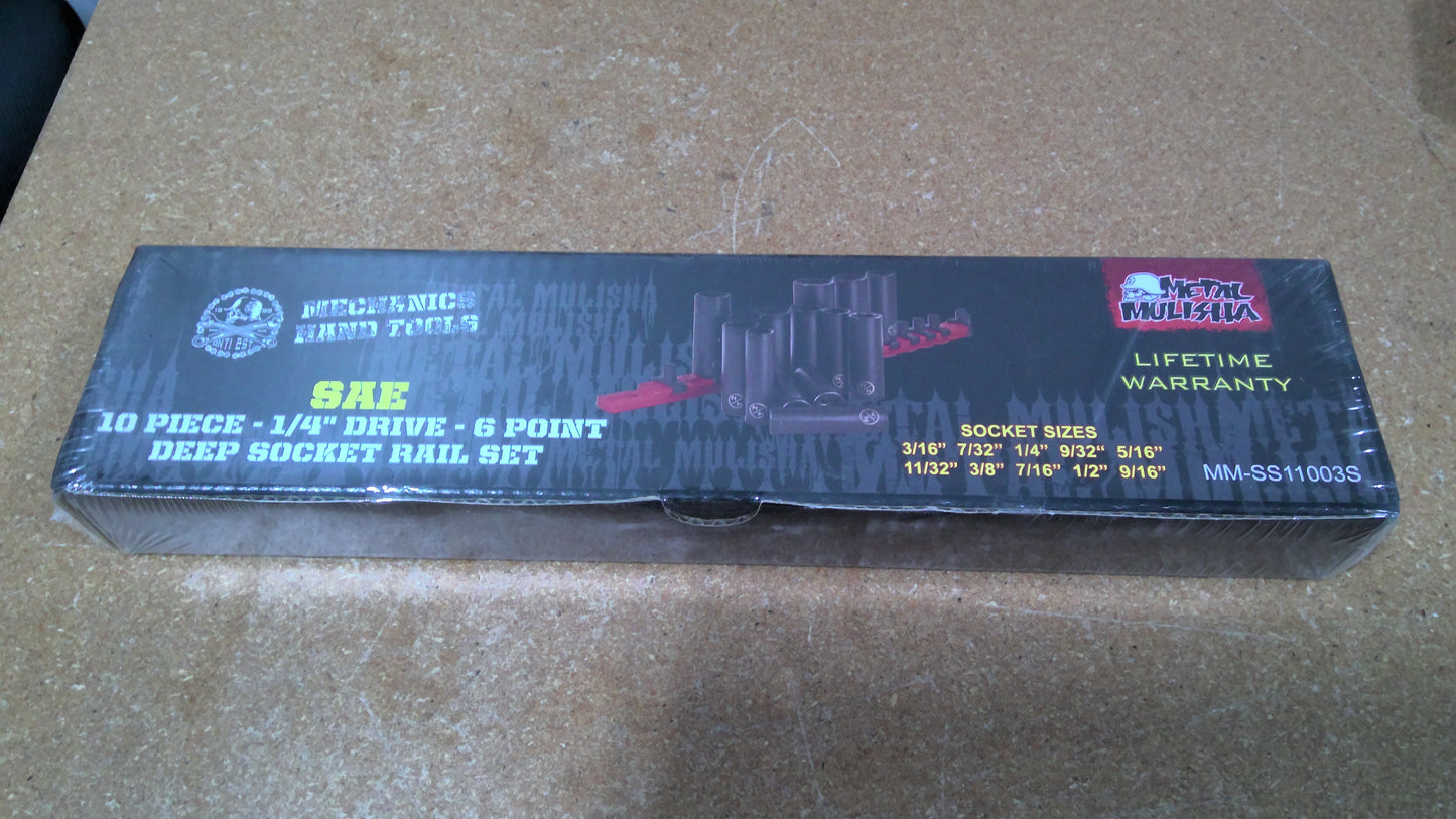 METAL MULISHA - MM-SS11003S - SAE 10 PC 6PT 1/4" DEEP SOCKET SET RAIL