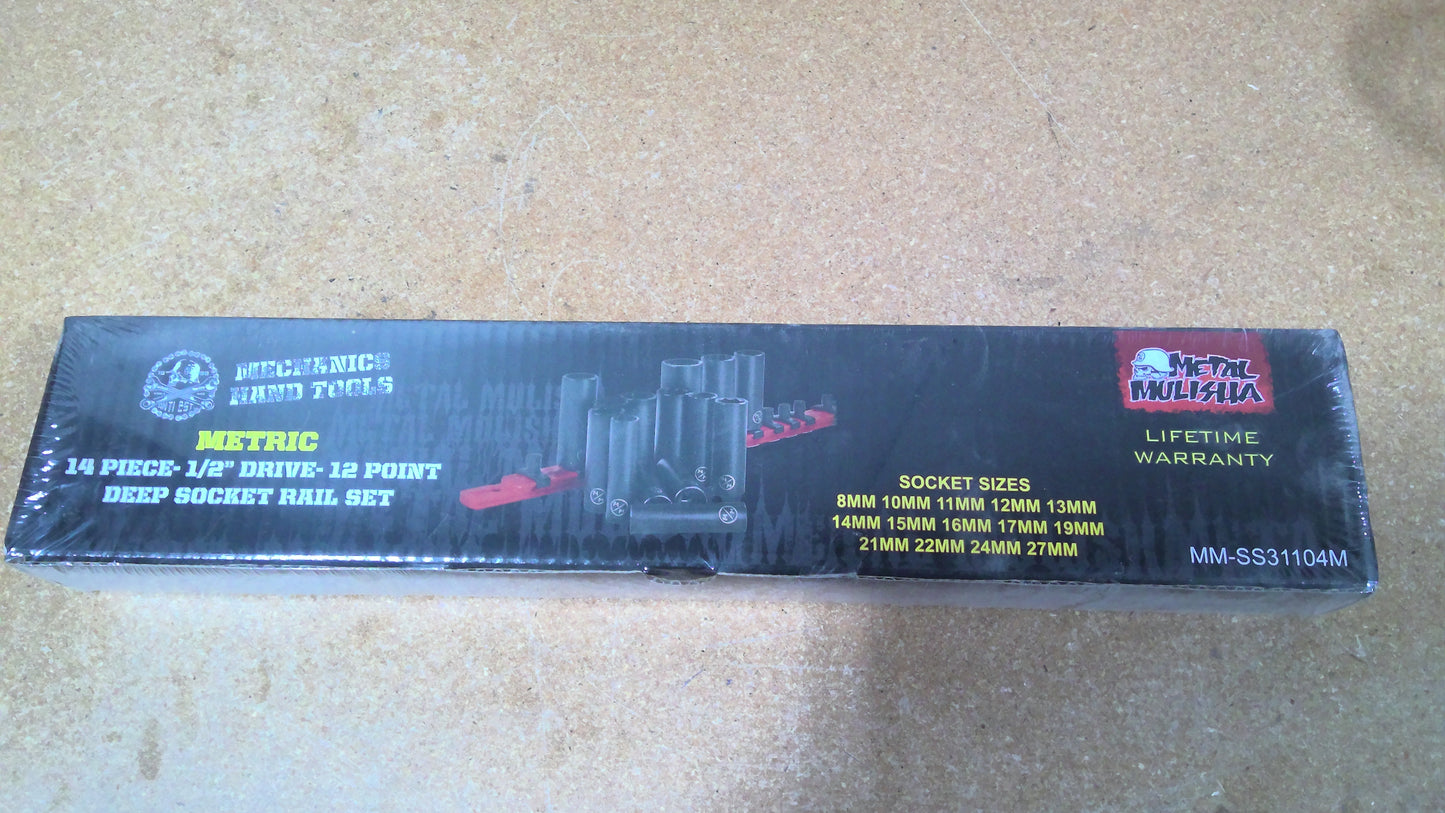 METAL MULISHA - MM-SS31104M - METRIC 14 PC 1/2" 12PT DEEP SOCKET SET RAIL